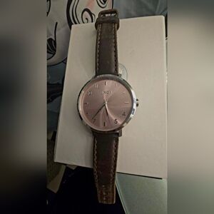 Nixon Rose Gold Watch with Brown Leather Strap